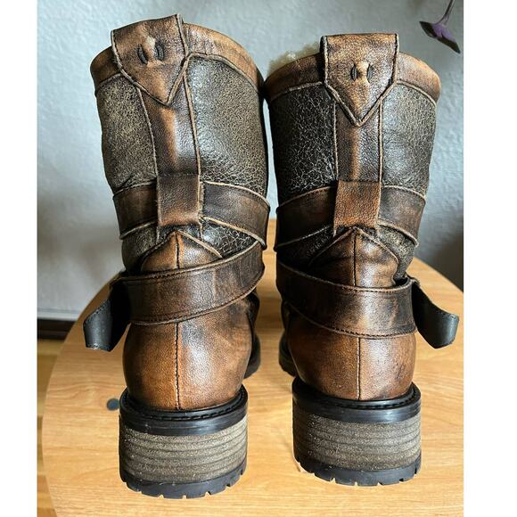 Ross & Snow Emilina Bomber Moto Distressed Leather Shearling Boots - Picture 8 of 10